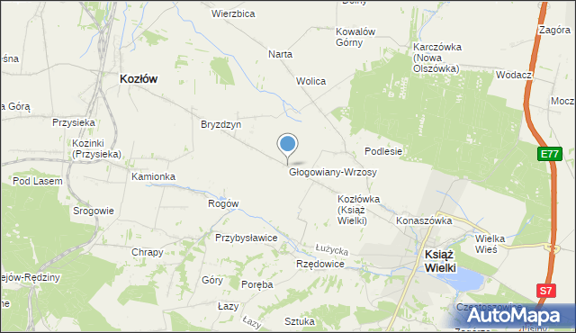 mapa Głogowiany-Wrzosy, Głogowiany-Wrzosy na mapie Targeo